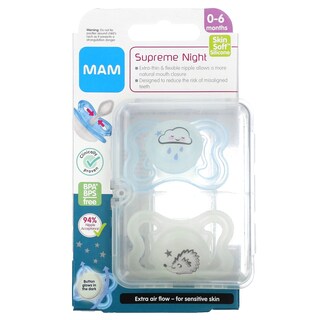 Foto 1 | Chupete Mam Supreme Night De 0 A 6 Meses, Azul Y Transparente (2 Unidades) - Venta Internacional.