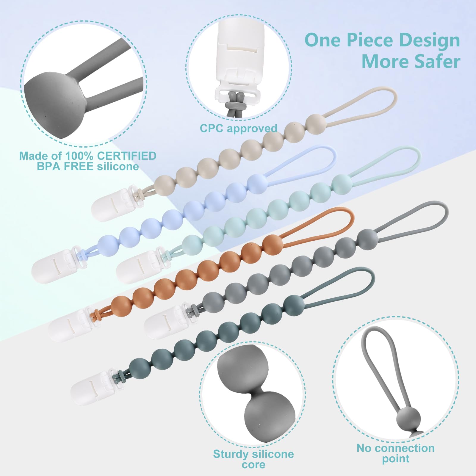 Foto 4 pulgar | Clip de Silicona para Chupetes 6 Piezas- Venta Internacional