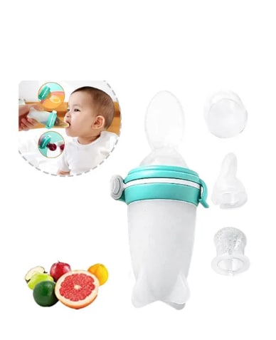 Chupón Alimentador Fruta Y Biberón Cuchara Para Papilla Color Azul