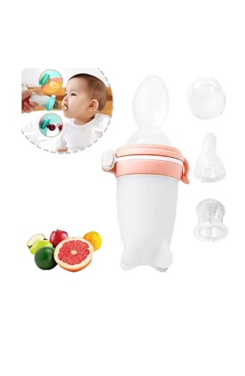 Chupón Alimentador Fruta Y Biberón Cuchara Para Papilla Color Rosa $519