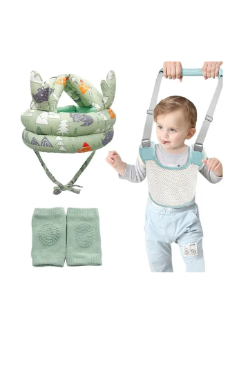 Arnés De Seguridad Caminar Bebes Con Capucha Y Rodilleras Color Verde
