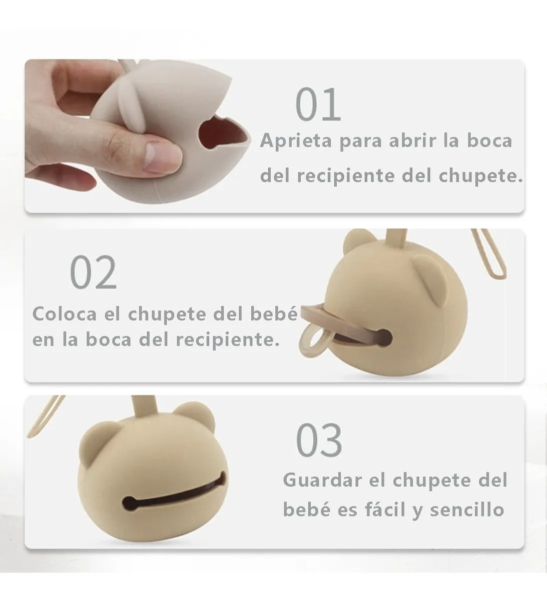 Foto 4 pulgar | Porta Chupones Bebé  Belug  Silicona Estuche Para Guardar Chupete Beige