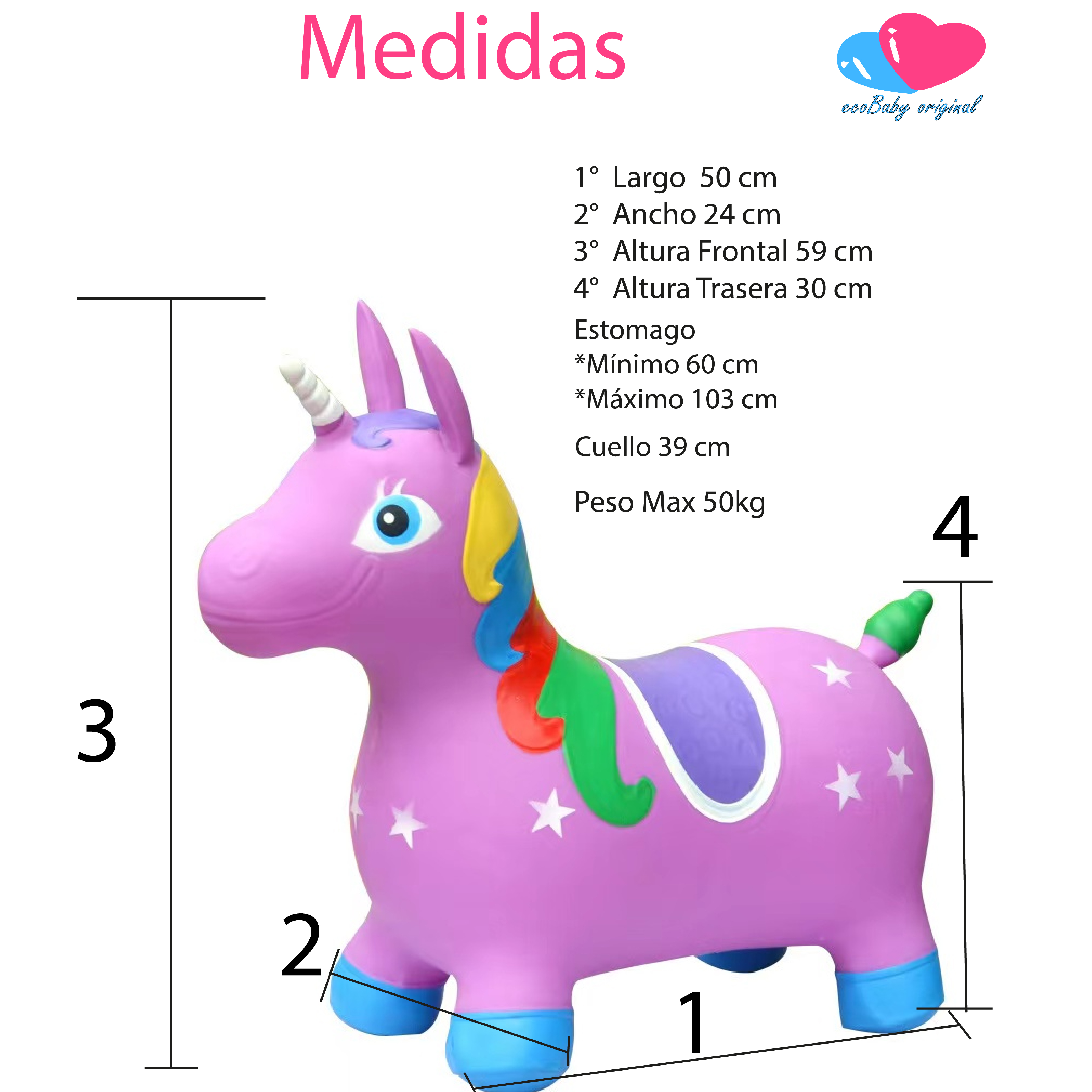 Foto 4 pulgar | Montable Inflable Brincolín Niños Ecobaby Original Unicornio Azul