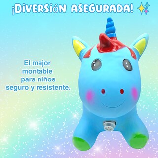 Foto 5 | Brincolín Montable Ecobaby Azul Inflable Musical Diseño de Unicornio para Niños