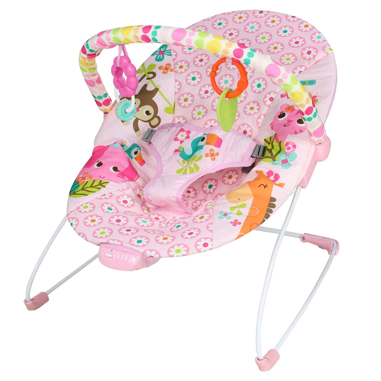 Bouncer Silla Mecedora Little Monkey Rosa para Bebé con Juguetes