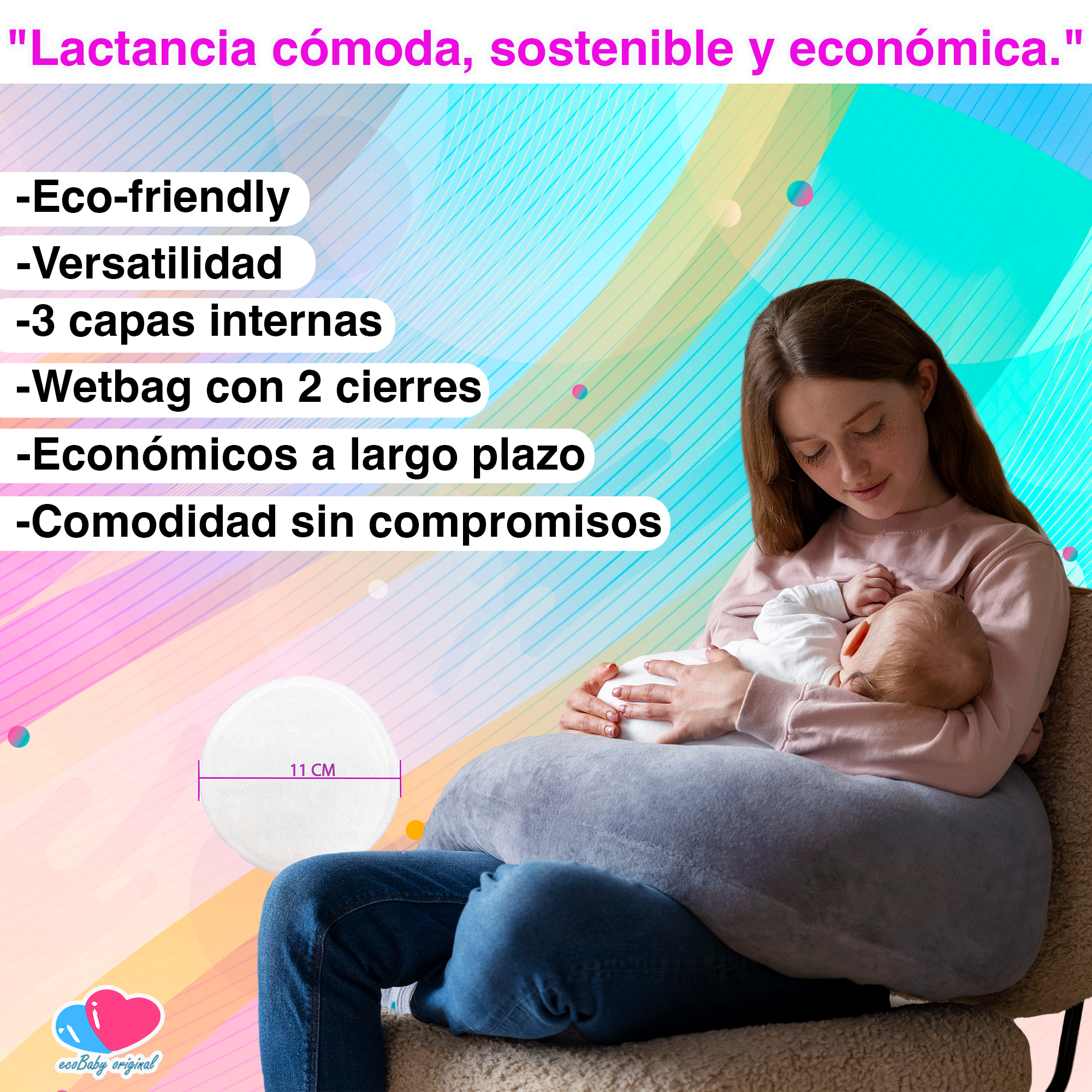 Foto 3 pulgar | Protectores de Lactancia Lavables Ecológicos Tela Ecobaby Original Más Bolsita Wetbag