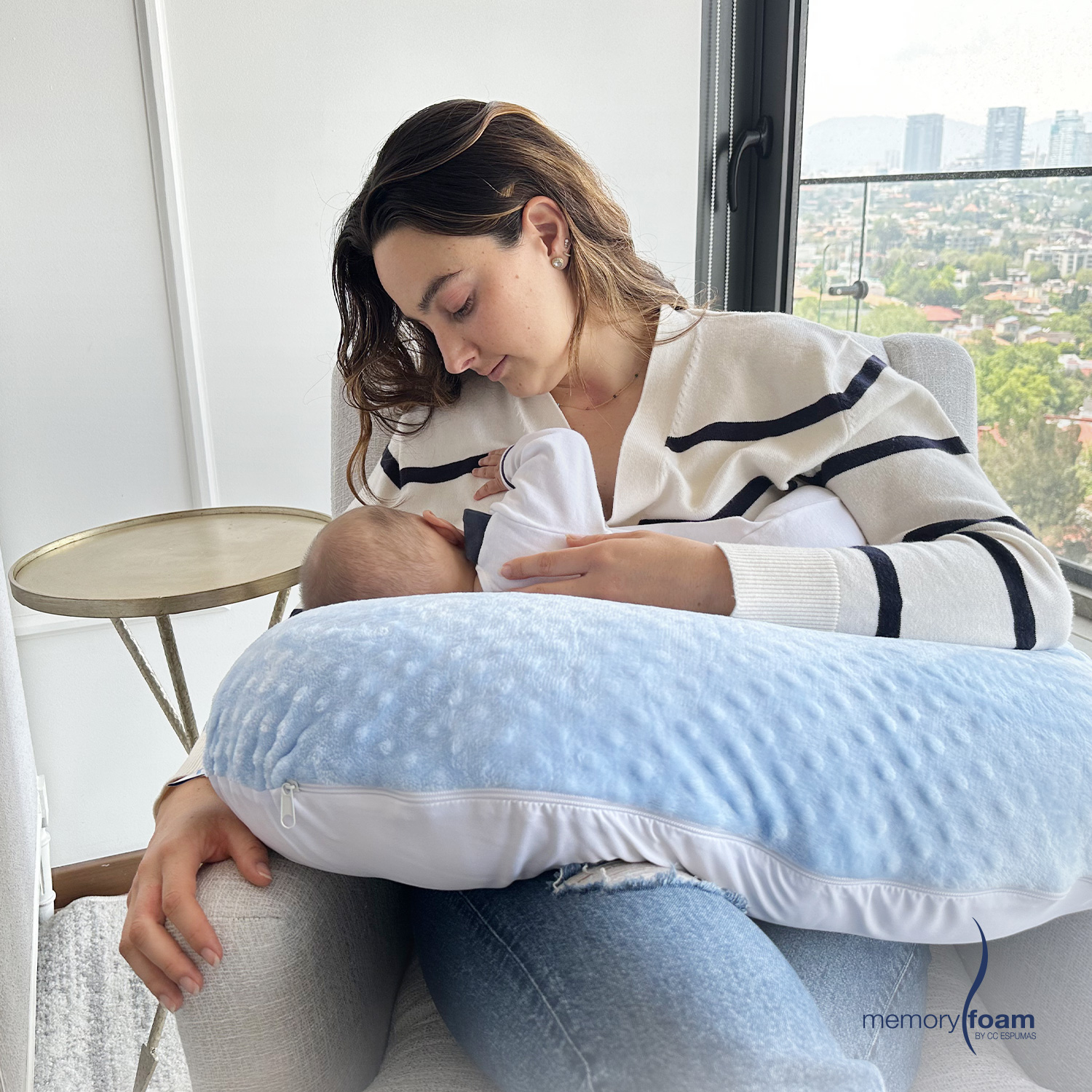 Foto 7 | Almohada De Lactancia/ Cojín Para Alimentar Bebé Con Biberón  O Fórmula Con Funda Lavable Azul