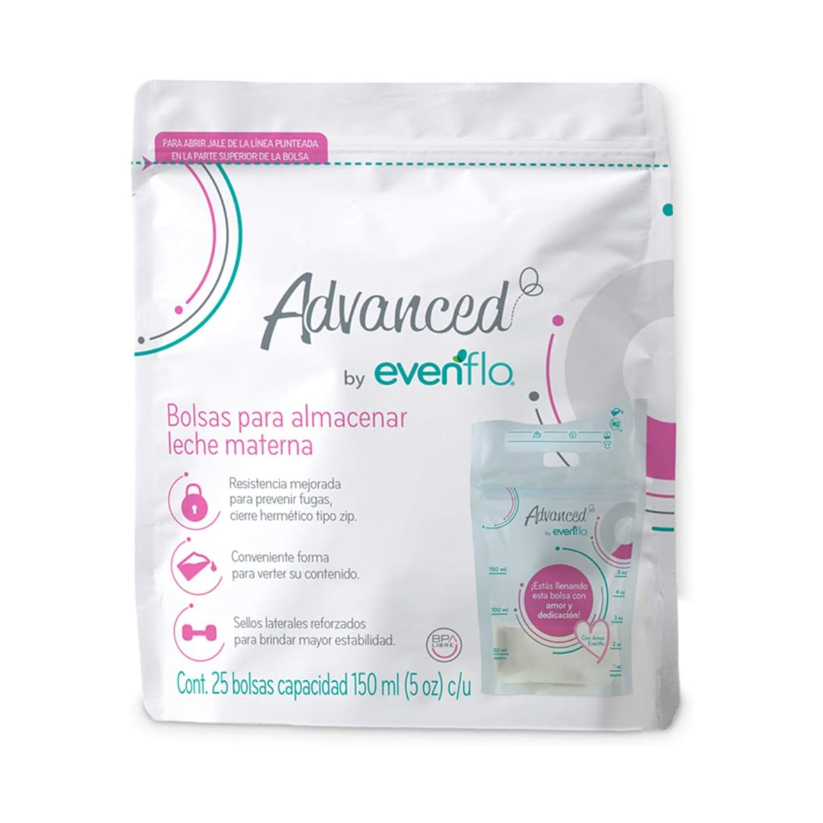 Foto 2 pulgar | Bolsas Para Almacenar Leche Materna Evenflo 5oz 25pz