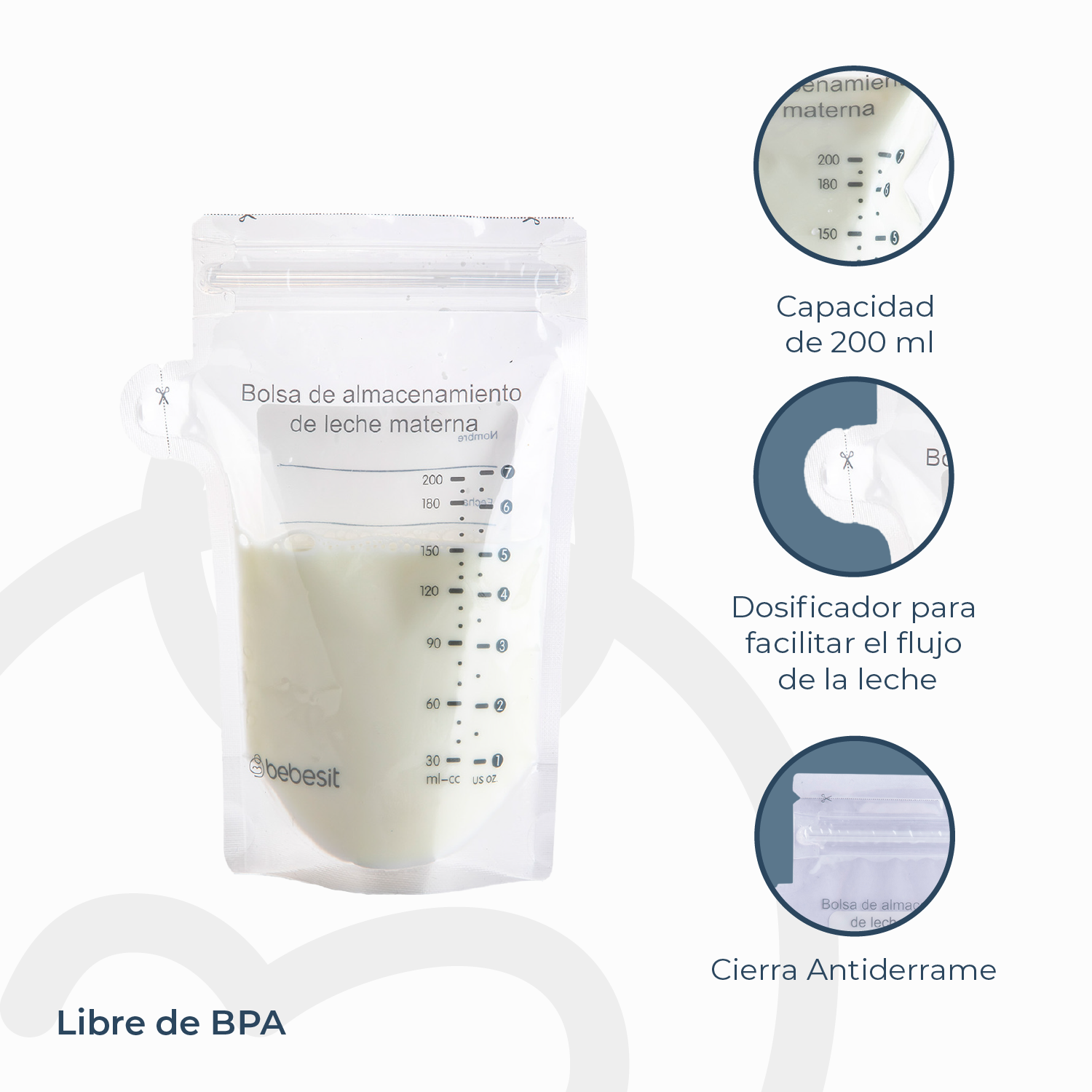Foto 5 pulgar | Pack 30 Bolsas Leche Materna Bebesit Antiderrame 200 Ml