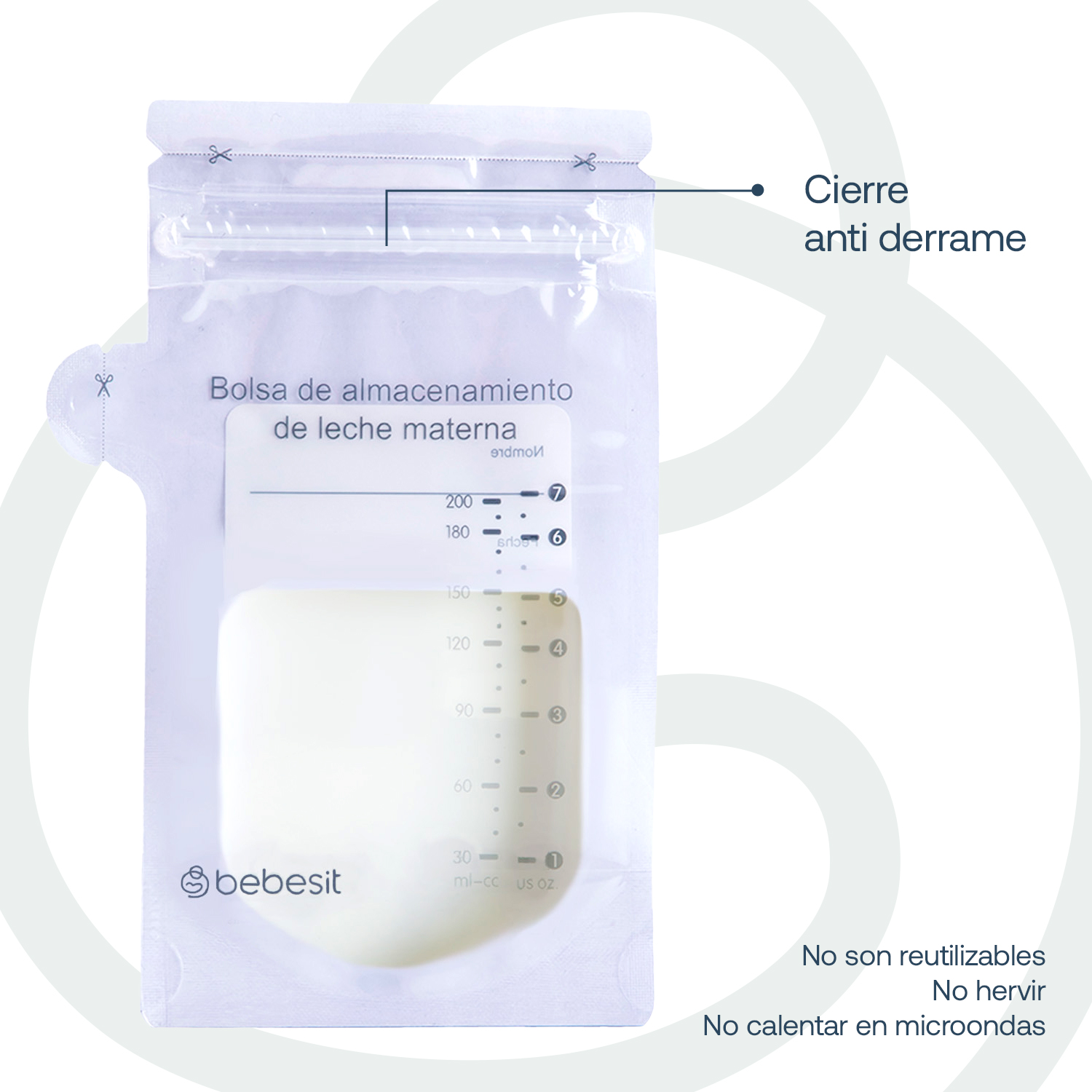 Foto 6 pulgar | Pack 30 Bolsas Leche Materna Bebesit Antiderrame 200 Ml