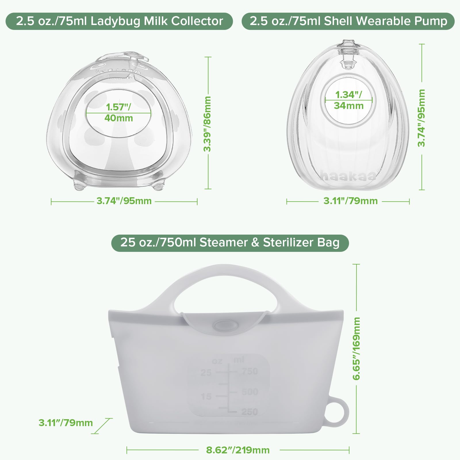 Foto 8 pulgar | Set Recolector De Leche Haakaa Shell Pump Con Bolsa De 75 Ml Y 750 Ml - Venta Internacional.