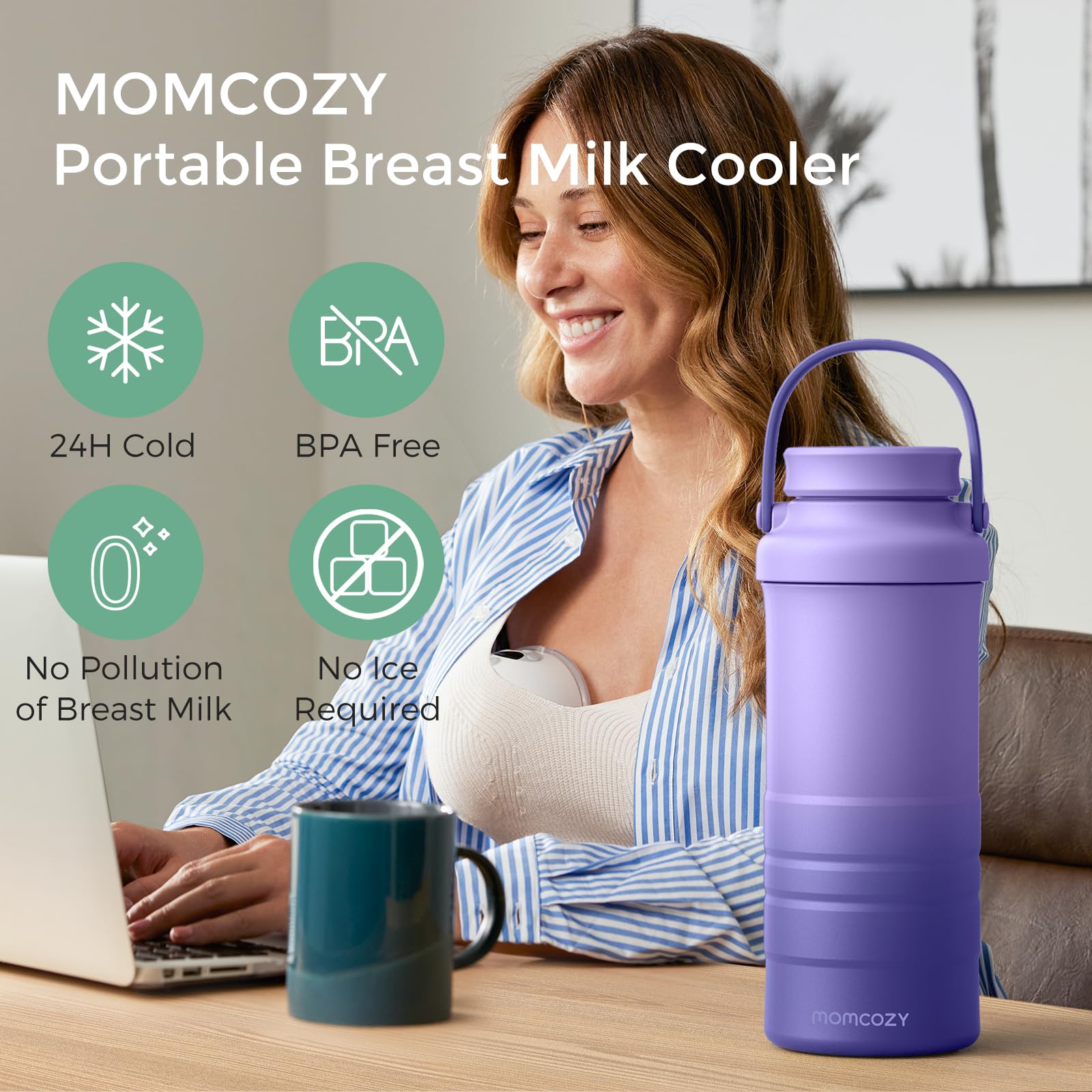 Foto 2 | Enfriador De Leche Materna Momcozy Portátil, 650 Ml, 24 Horas, Refrigeración, Color Morado - Venta Internacional.
