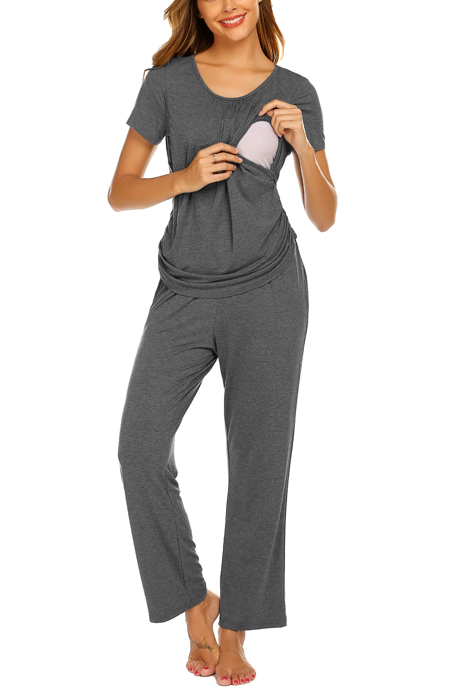 Foto 3 pulgar | Conjunto De Pijama De Lactancia Para Maternidad Ekouaer Grey Xxl - Venta Internacional.