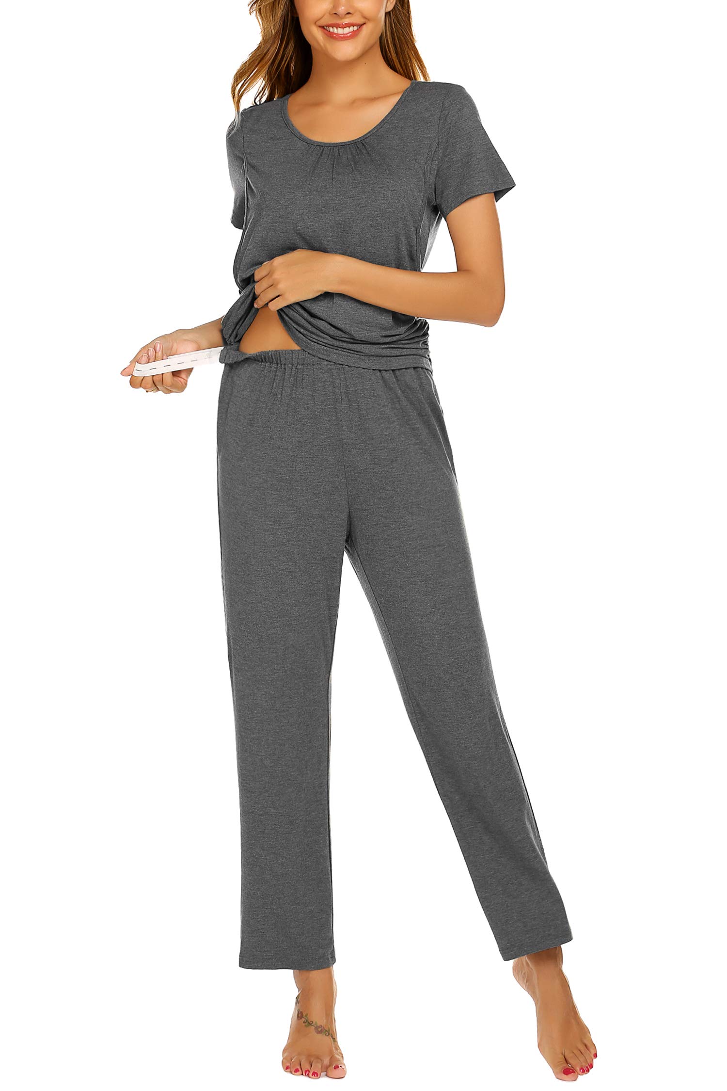 Foto 4 pulgar | Conjunto De Pijama De Lactancia Para Maternidad Ekouaer Grey Xxl - Venta Internacional.