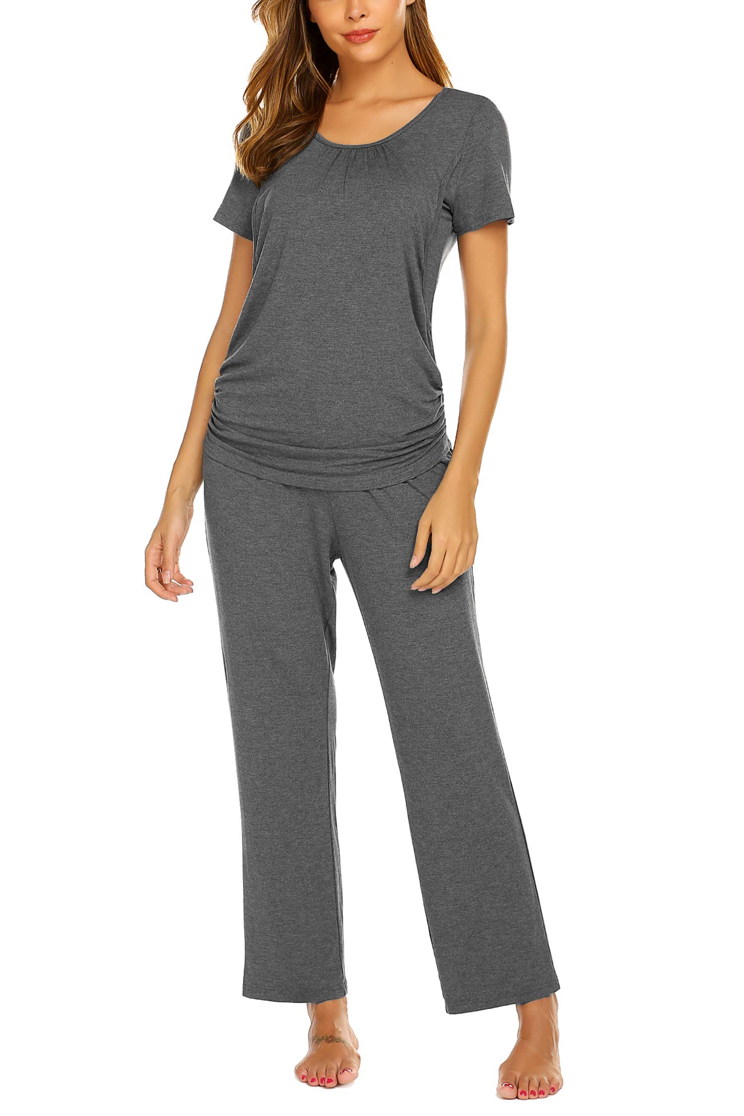 Foto 5 pulgar | Conjunto De Pijama De Lactancia Para Maternidad Ekouaer Grey Xxl - Venta Internacional.