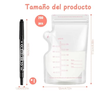 Foto 2 | Bolsa De Almacenamiento De Leche Materna 250ml 200piezas+pen