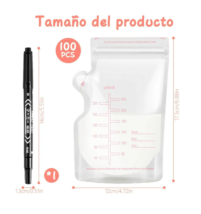 Foto 4 | Bolsa De Almacenamiento De Leche Materna 250ml 100 Piezas