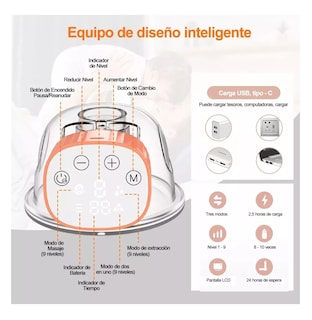 Foto 4 | Sacaleche Extractor Usable De Leche Eléctrico Portátil Transparente Con Naranja