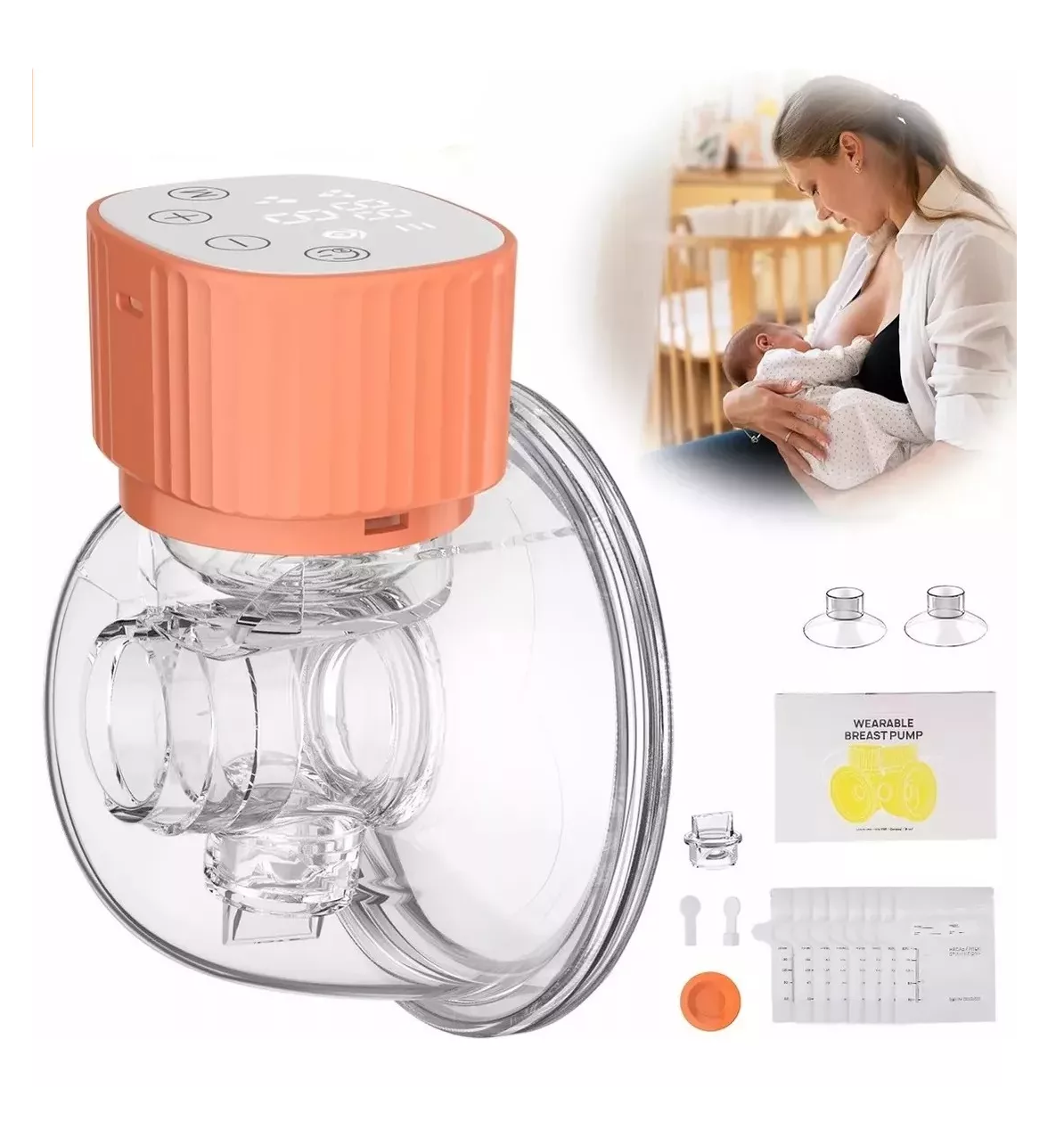 Foto 5 | Sacaleche Extractor Usable De Leche Eléctrico Portátil Transparente Con Naranja