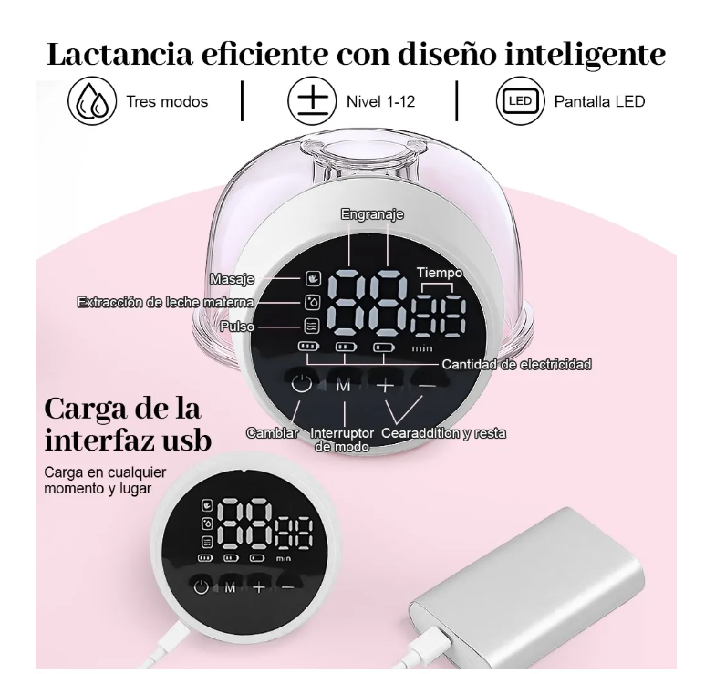 Foto 6 pulgar | Extractor De Leche Eléctrico Manos Libres 3 Modos 12 Niveles