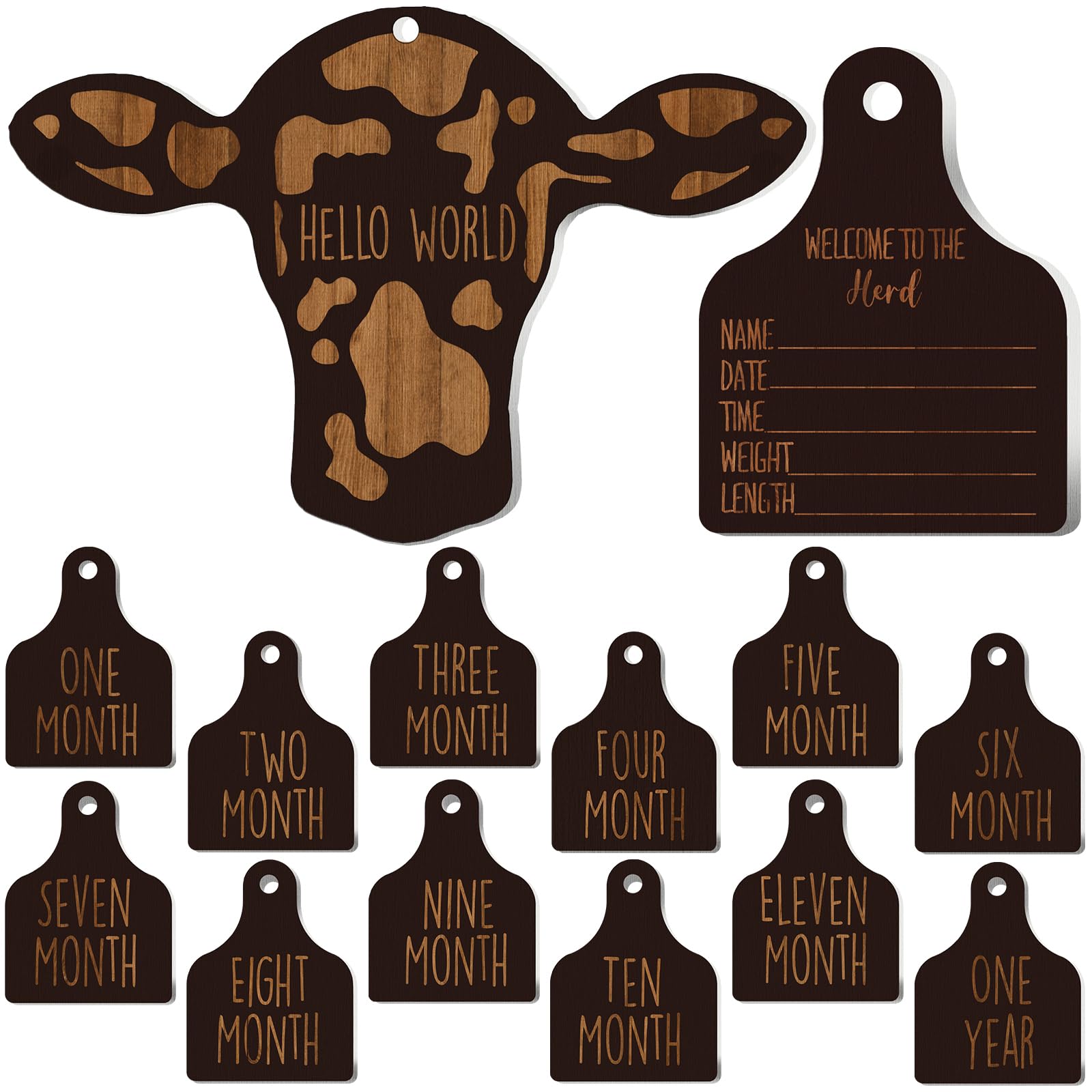 Monthly Milestone Cards Maitys Cow Baby, Madera Rústica, 14 Unidades - Venta Internacional.