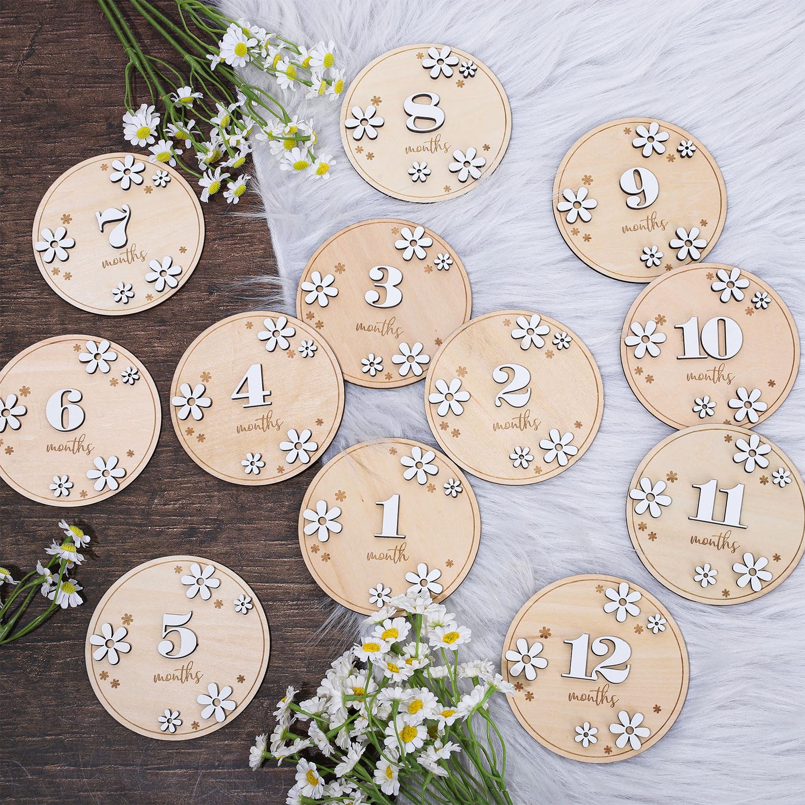 Baby Monthly Milestone Cards Whaline, 12 Unidades, 3d, Madera De Margarita - Venta Internacional.