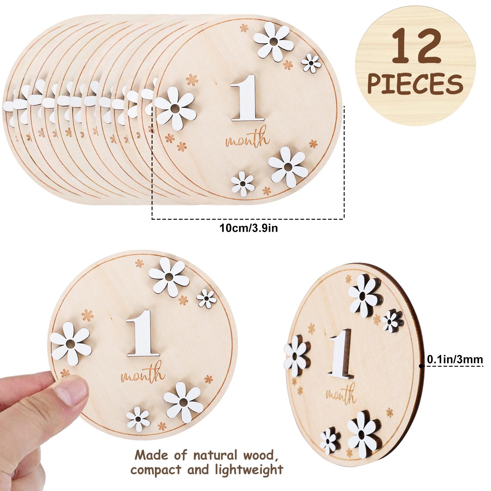 Foto 3 pulgar | Baby Monthly Milestone Cards Whaline, 12 Unidades, 3d, Madera De Margarita - Venta Internacional.