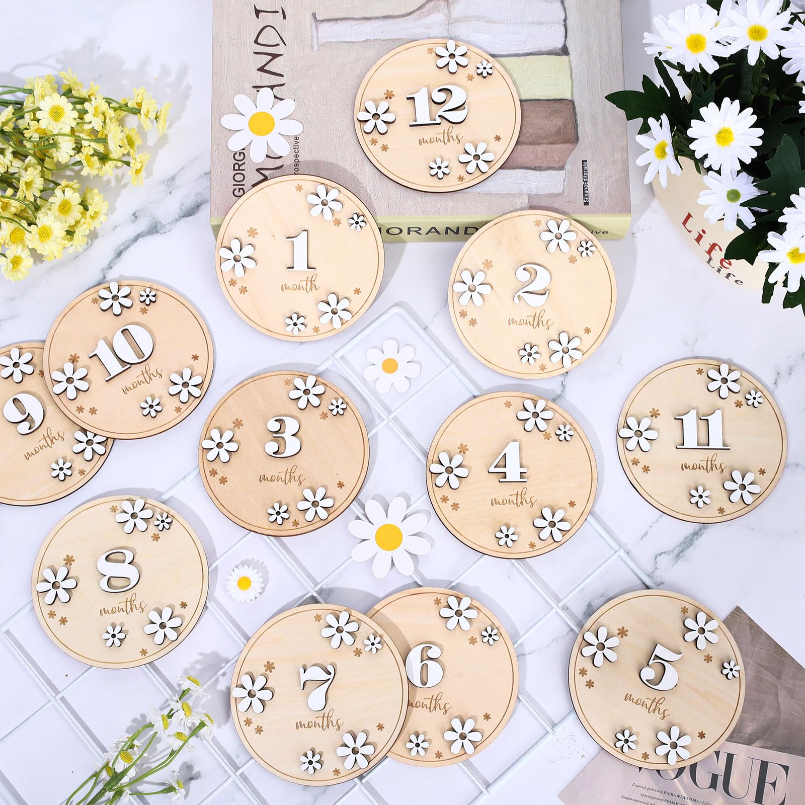 Foto 4 pulgar | Baby Monthly Milestone Cards Whaline, 12 Unidades, 3d, Madera De Margarita - Venta Internacional.