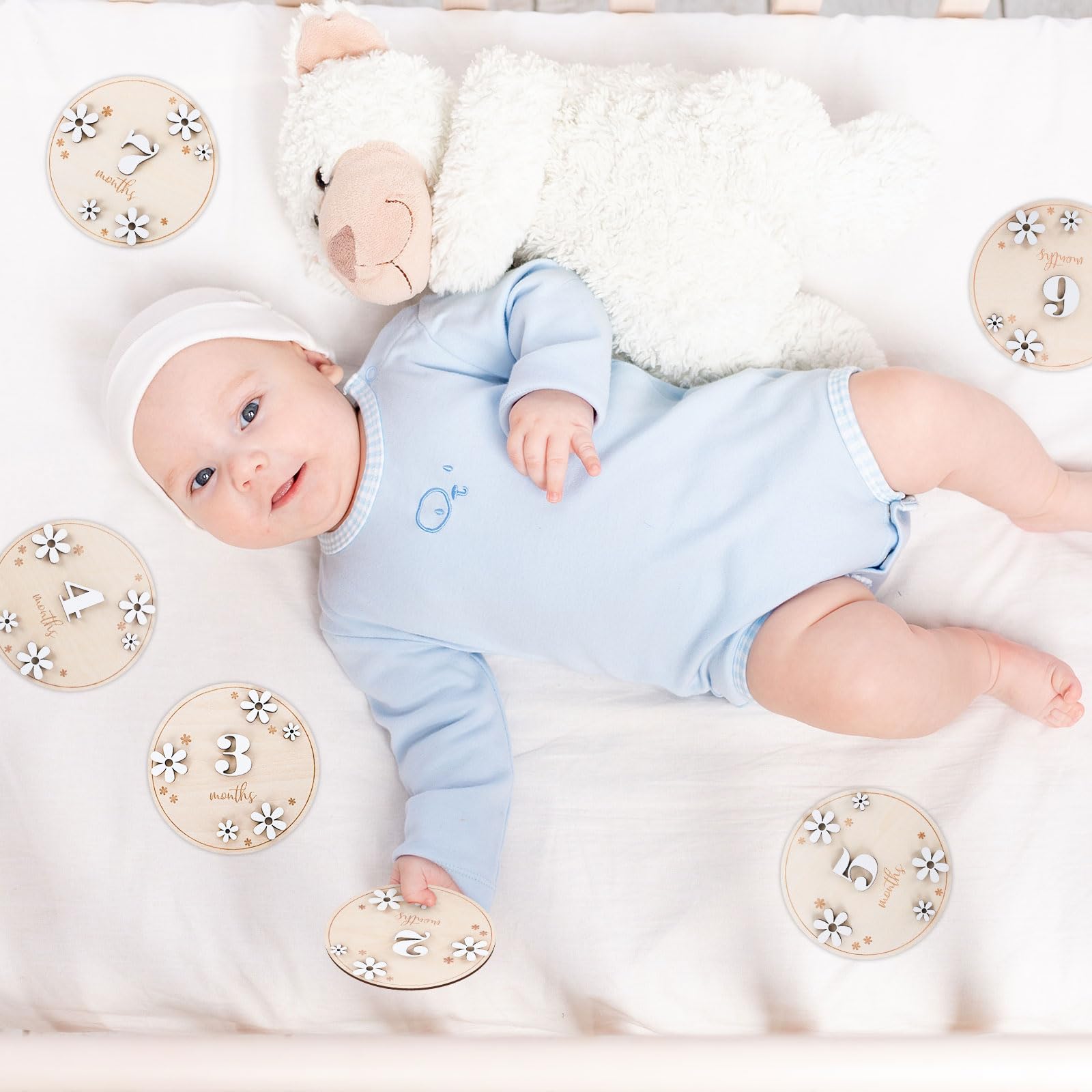 Foto 6 pulgar | Baby Monthly Milestone Cards Whaline, 12 Unidades, 3d, Madera De Margarita - Venta Internacional.