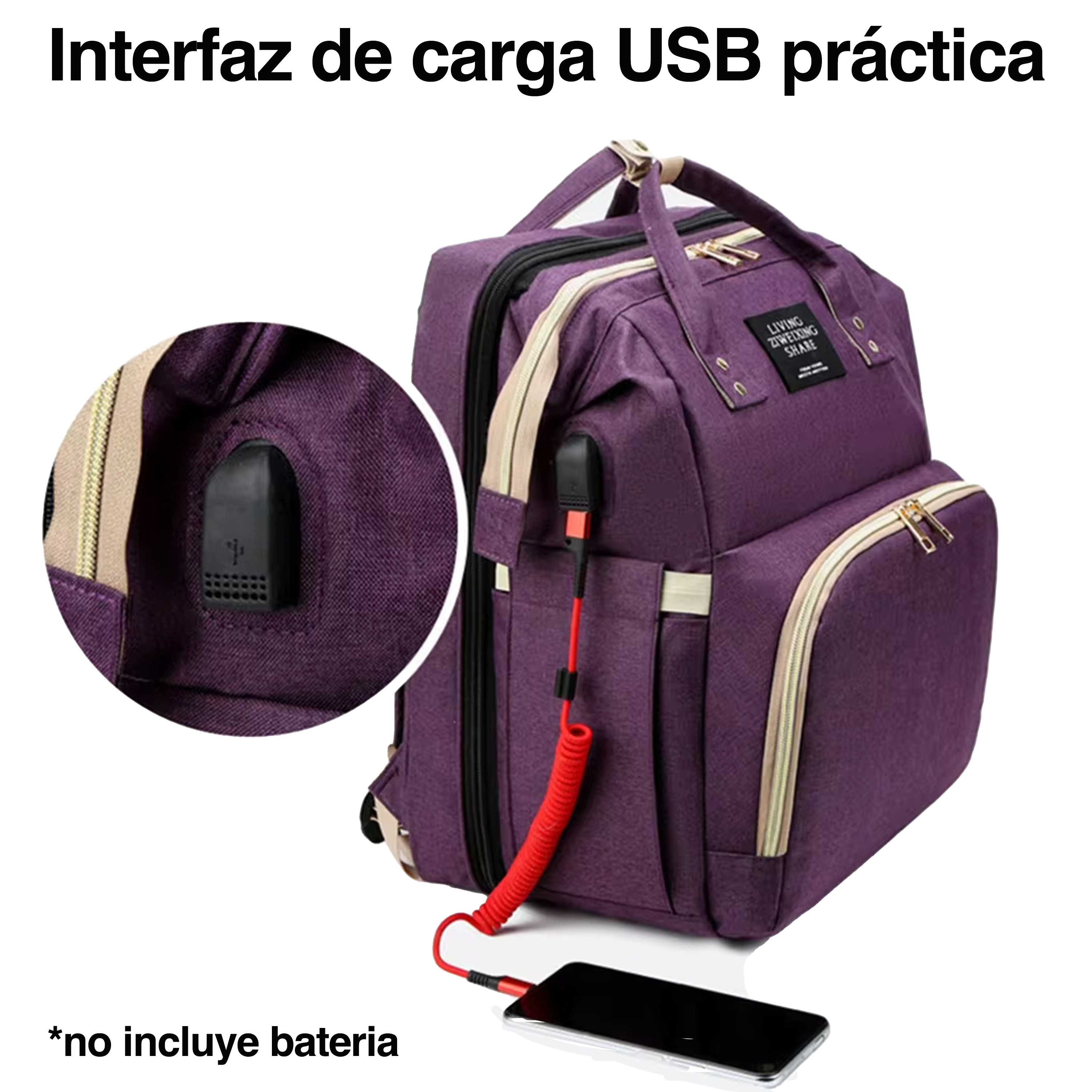 Foto 6 pulgar | Mochila Pañalera Cuna 5 En 1 Multifunción Usb Ecobaby Original