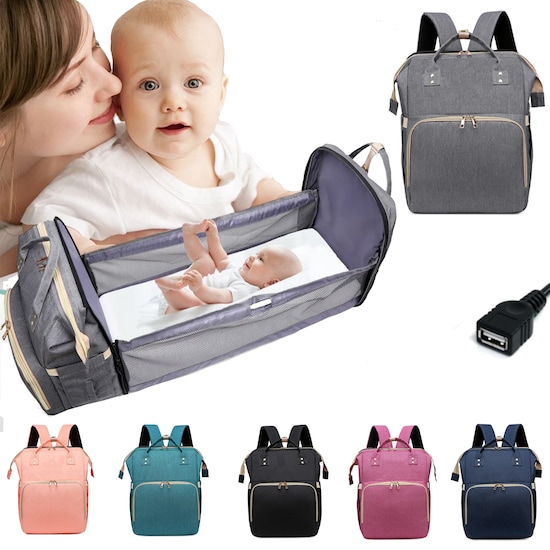 Foto 6 | Mochila Pañalera Cuna 5 En 1 Multifunción Usb Ecobaby Original
