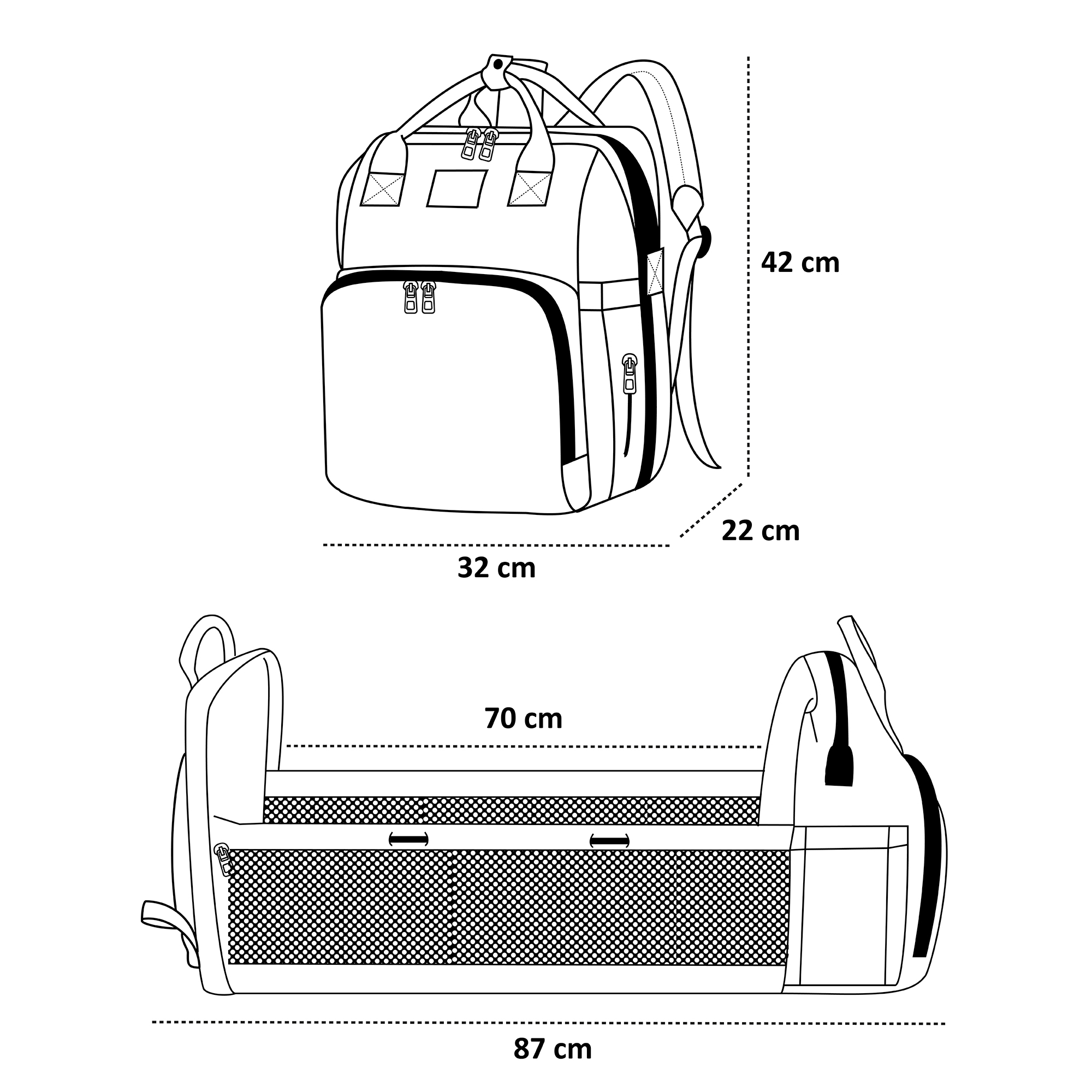 Foto 6 | Mochila Pañalera Debug Para Bebé Con Cambiador Cuna, Color Blanco-negro