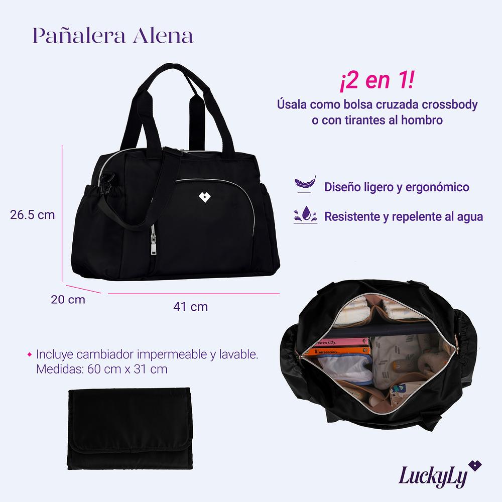 Foto 6 pulgar | Pañalera Moderna Bebé con Cambiador Luckyly Alena Negro