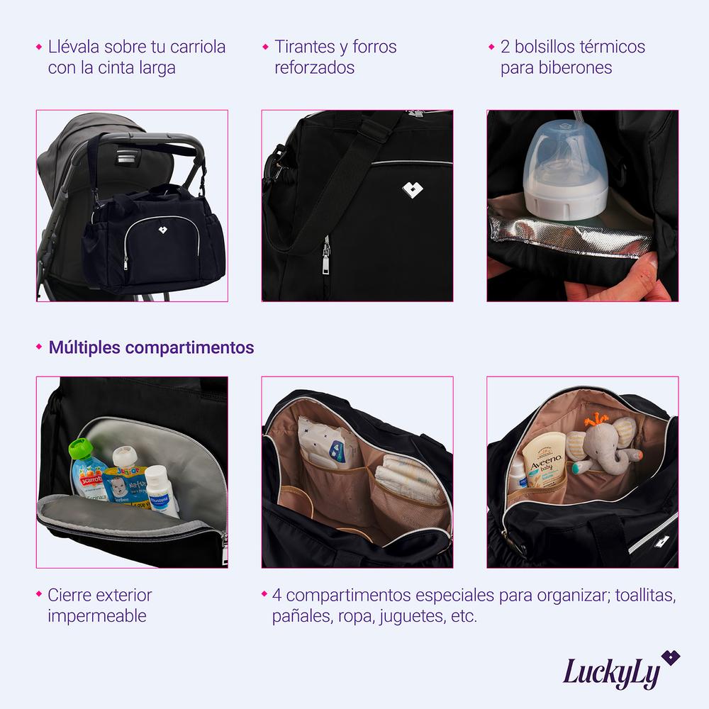 Foto 7 pulgar | Pañalera Moderna Bebé con Cambiador Luckyly Alena Negro