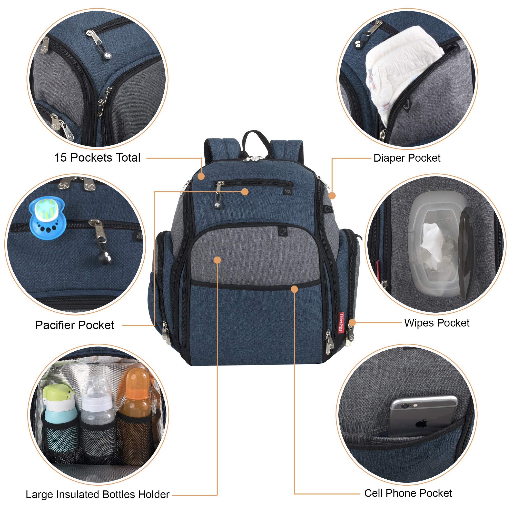 Foto 6 pulgar | Mochila Para Pañales Fisher-price Fastfinder Kaden Blue - Venta Internacional.