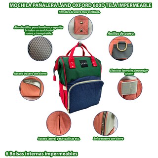 Foto 2 | Mochila Pañalera Land Moderna Practica Bebes Térmica Oxford Verde Azul Ecobaby Original