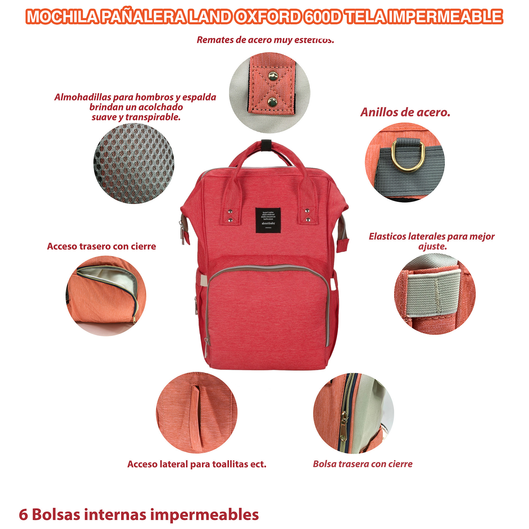 Foto 3 pulgar | Mochila Pañalera Land Moderna Practica Bebes Térmica Oxford Tangerina Ecobaby Original