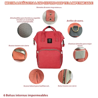 Foto 2 | Mochila Pañalera Land Moderna Practica Bebes Térmica Oxford Tangerina Ecobaby Original
