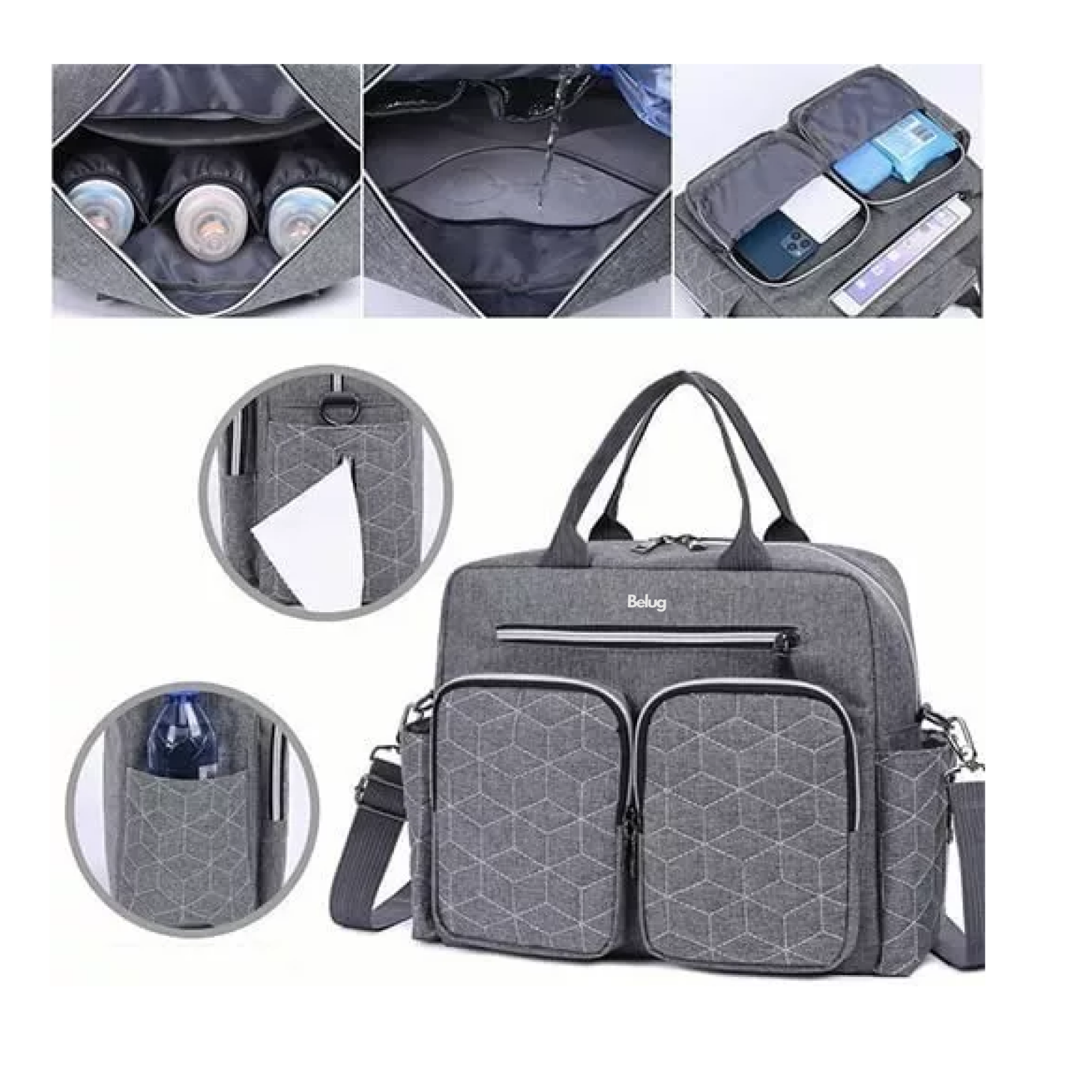Foto 6 pulgar | Pañalera Multifuncional  Belug Mochila Moderna Para Viaje Y Mamá Gris Oscuro Figurada