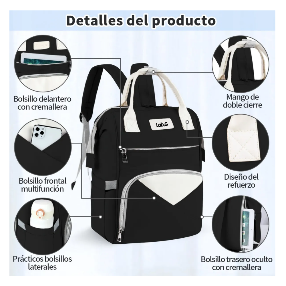Foto 3 pulgar | Mochilas Pañalera Impermeable Lab.g, Negro Beige