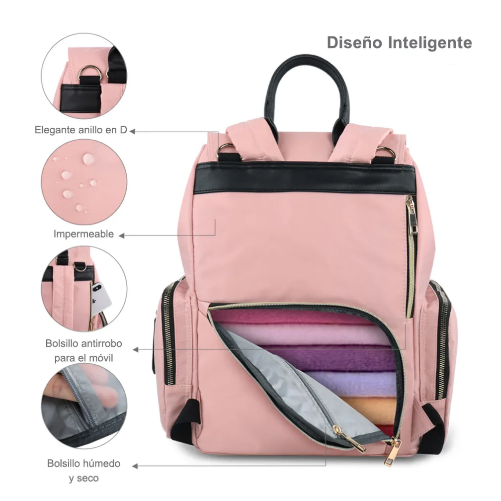 Foto 5 pulgar | Mochila Pañalera Multifunción Bolsa Impermeable Lab.g, Rosa
