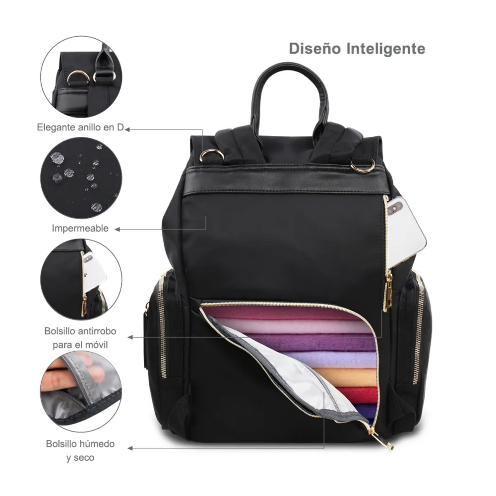Foto 5 pulgar | Mochila Pañalera Multifunción Bolsa Impermeable Belug,  Negro