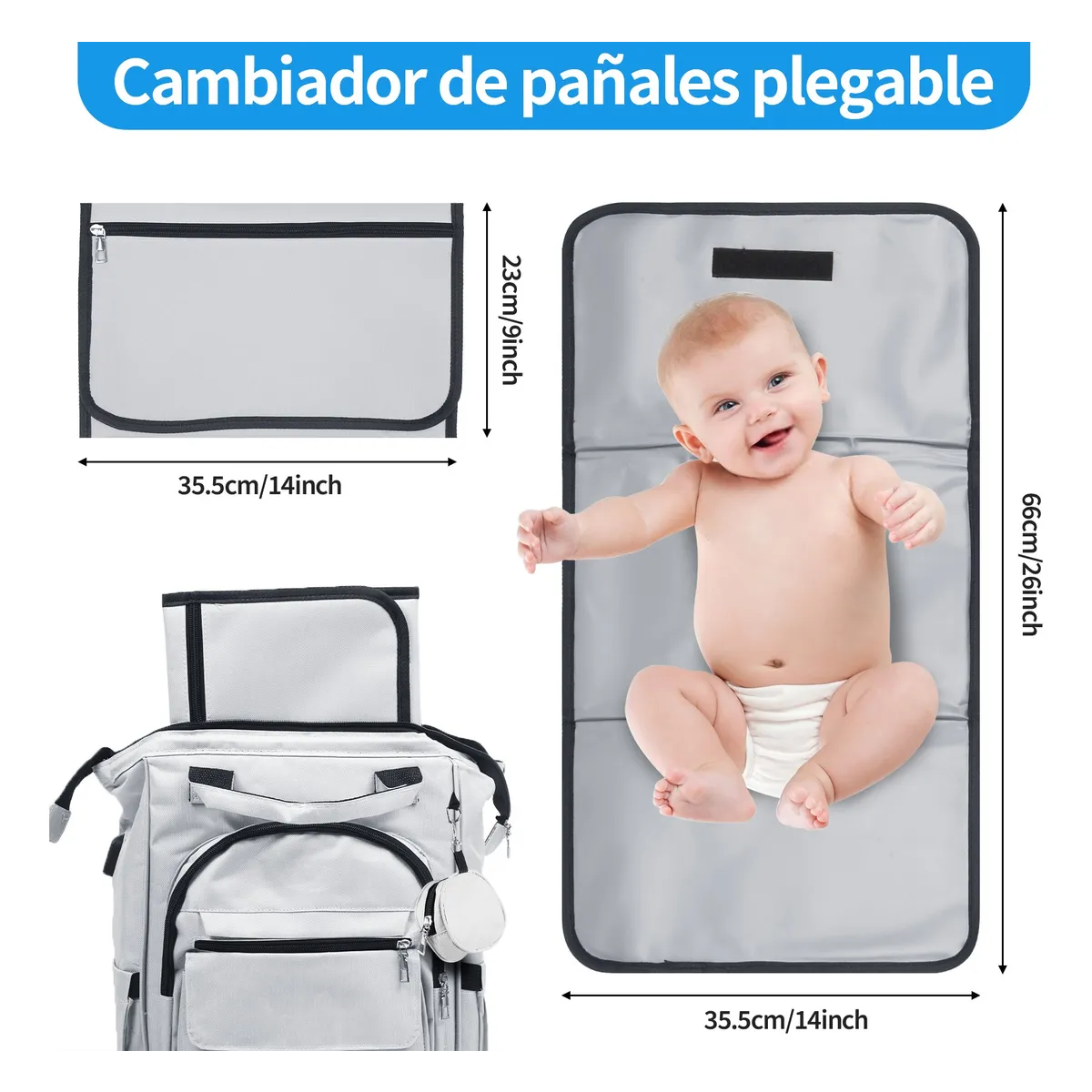 Foto 3 pulgar | Pañalera Mochila Belug Para Bebe Impermeable Cambiador Mochila 3pz Gris