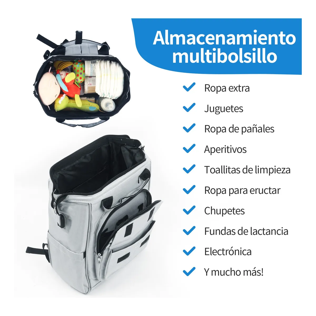 Foto 5 pulgar | Pañalera Mochila Belug Para Bebe Impermeable Cambiador Mochila 3pz Gris