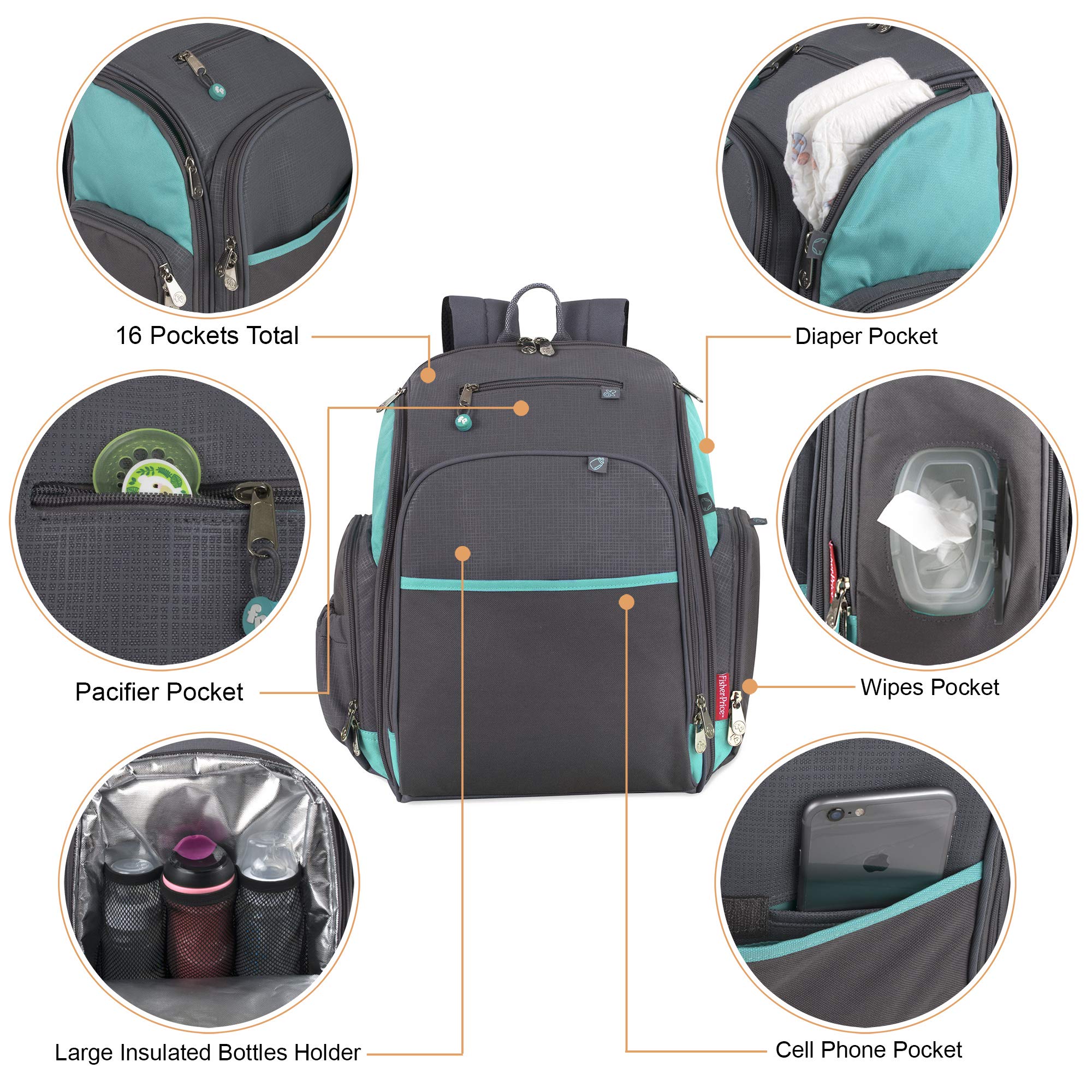 Foto 6 pulgar | Mochila Para Pañales Fisher-price Fastfinder Kaden Aqua - Venta Internacional.