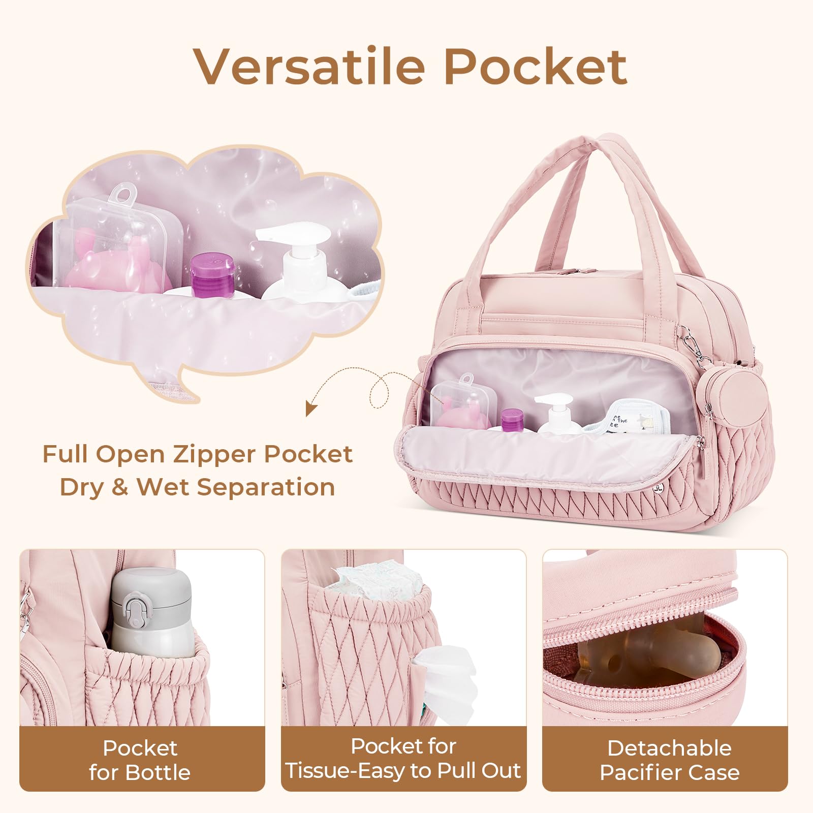 Foto 6 pulgar | Bolsa De Pañales Telena Travel Crossbody, Grande, Rosa Con Funda - Venta Internacional.