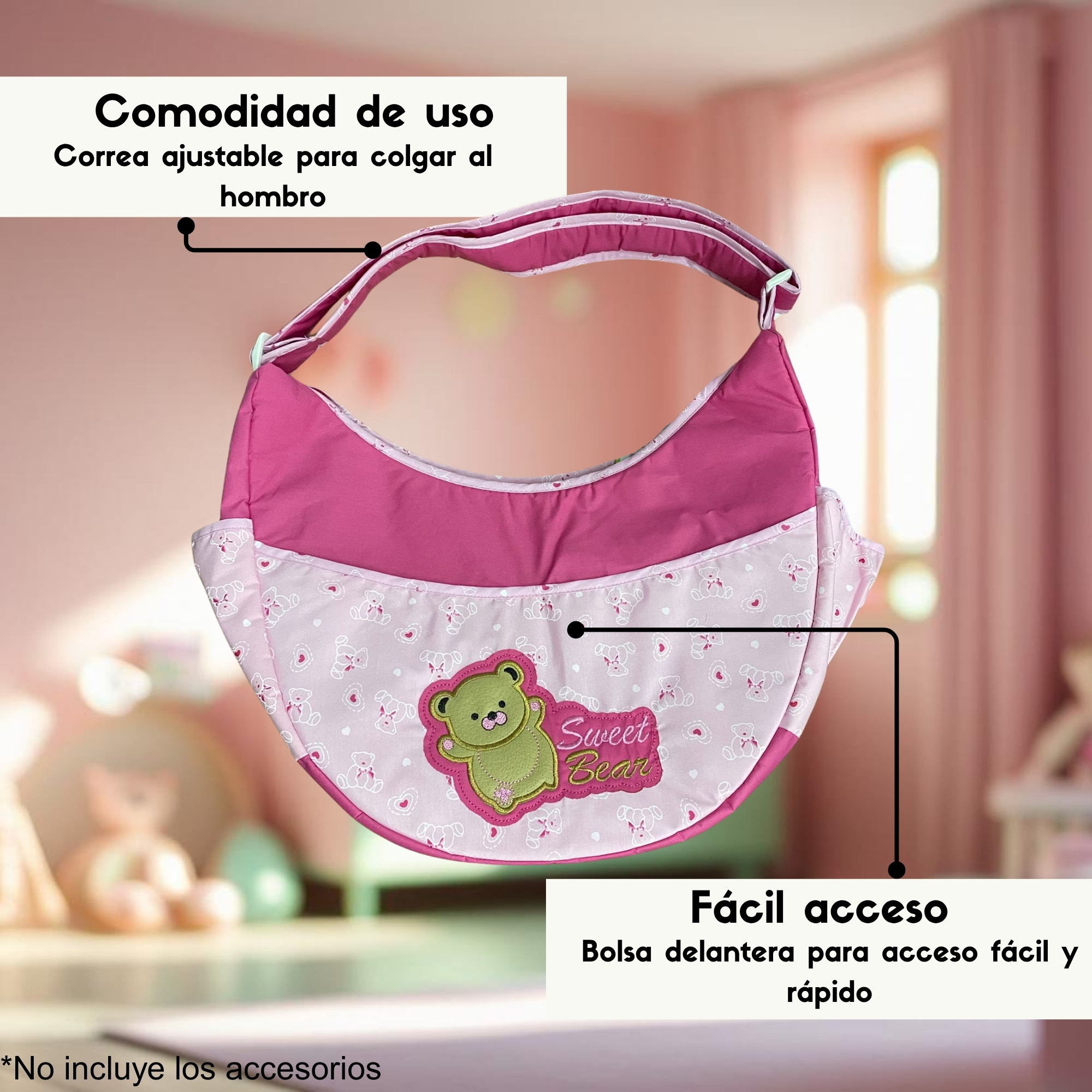 Foto 2 | Pañalera Dyaly O Media Luna Osito Corazon Color Rosa