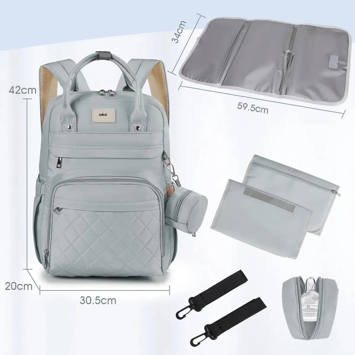 Foto 2 | Pañalera  Lab.g Mochila Bebe 7pz Gris Claro