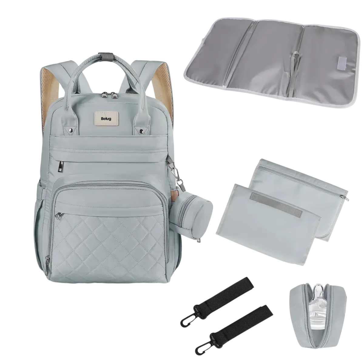 Pañalera  Belug Mochila Bebe 7pz Gris Claro