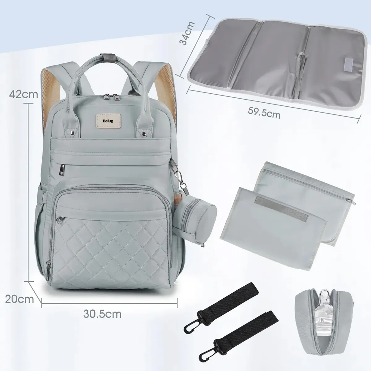 Foto 3 pulgar | Pañalera  Belug Mochila Bebe 7pz Gris Claro